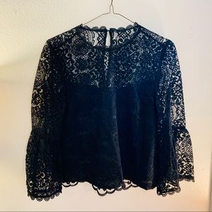 BB Dakota Black Lace Flare Sleeve Top - NWT